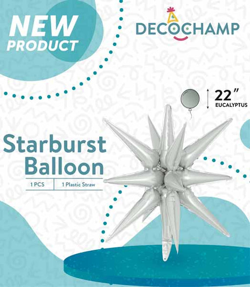 Decochamp 22-Inch Eucalyptus Grey Starburst Foil Balloon
