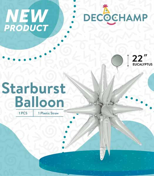 Decochamp 22-Inch Eucalyptus Grey Starburst Foil Balloon