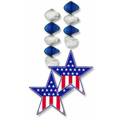 "Set Of 2 Patriot Star Danglers In Red/Silver/Blue Design"