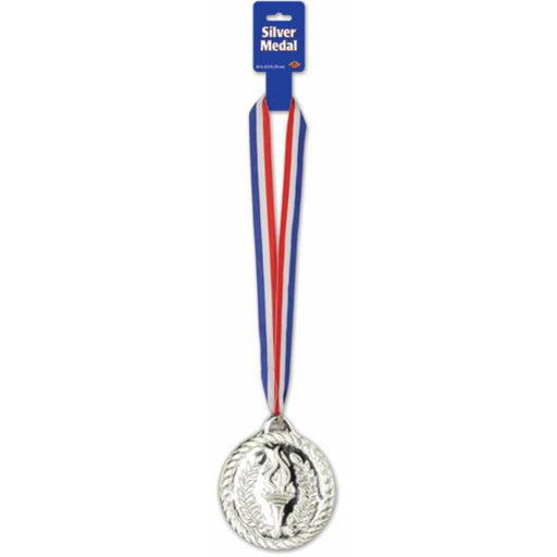 "Silver Medal With 30" Ribbon - 4 Inch"