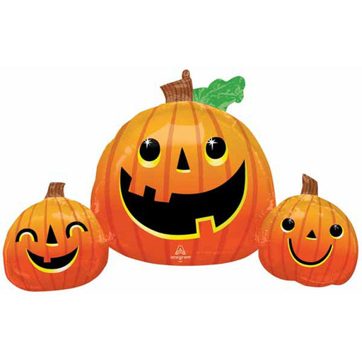 "Smiley Pumpkin Trio Foil Balloons - 35 Inches"Halloween Smiley Pumpkin Trio Foil Balloon - 35 Inches"
