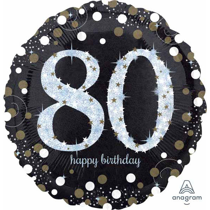 Sparkling Bday 80 Balloon - 18" Holographic Flat