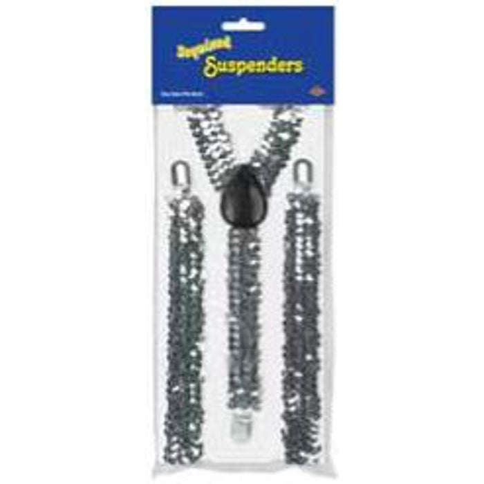 "Sparkling Silver Sequin Suspenders"