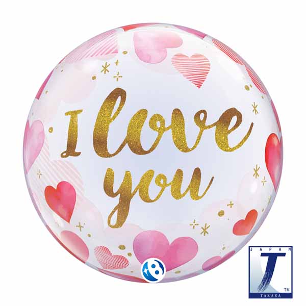 I Love You Paper Hearts 22-Inch Bubble Balloon