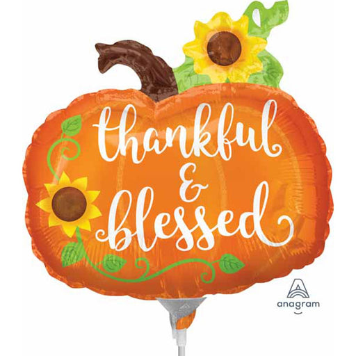 14'' Airfill Only Thankful & Blessed Pumpkin Foil Balloon (5/Pk)