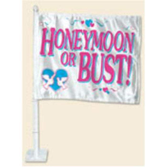 The Product Title For 12"X16" Honeymoon Or Bust Car Flag 1/Pkg Could Be "Honeymoon Or Bust Car Flag - 12"X16" (1/Pkg)".