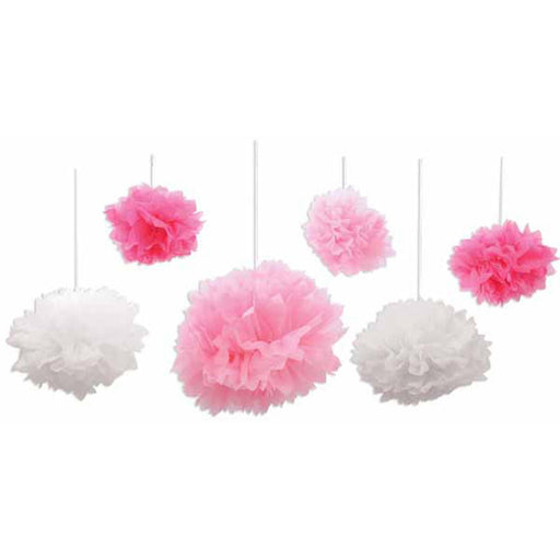 Tissue Fluff Balls (6/Pkg, White And Pink)