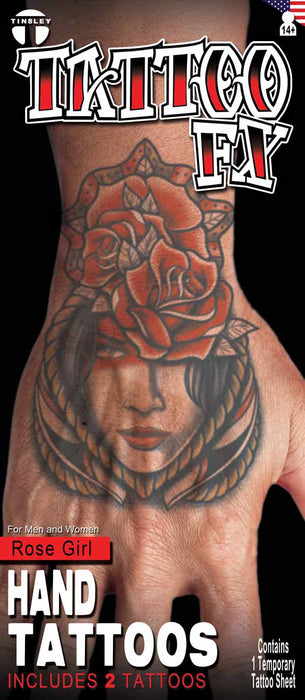 Tinsley Transfers Rose Girl Hand Temporary Tattoos