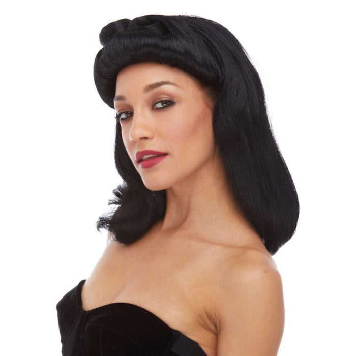 "Vintage-Inspired Black Pin Up Wig"