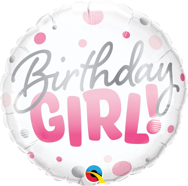 Birthday Girl Pink Dots 18-Inch Round Foil Balloon