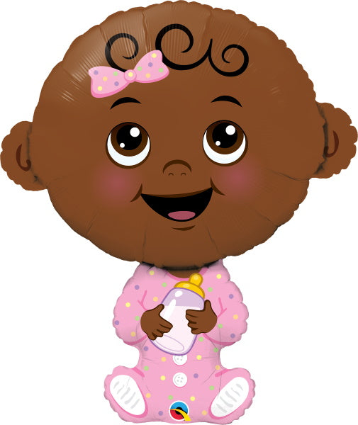 Baby Girl Brown Skin Tone 38-Inch Shaped Foil Balloon