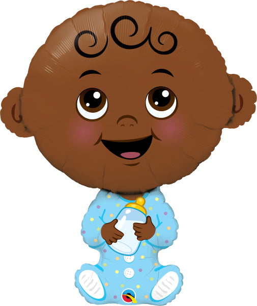 Baby Boy Brown Skin Tone 38-Inch Shaped Foil Balloon