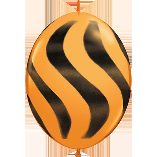 12" Quicklink Orange Wavy Stripes/Black Latex Balloons (50/Pk)