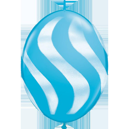 12" Quicklink Robin Egg Blue Wavy Stripes/White Latex Balloons (50/Pk)