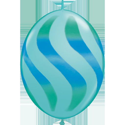 12" Quicklink Caribbean Blue With Green/Blue Wavy Stripes Latex Balloons (50/Pk)