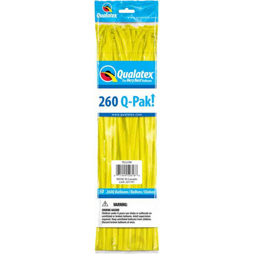 Qualatex 260 Q-Pak Yellow Latex Balloons (50/Pk)