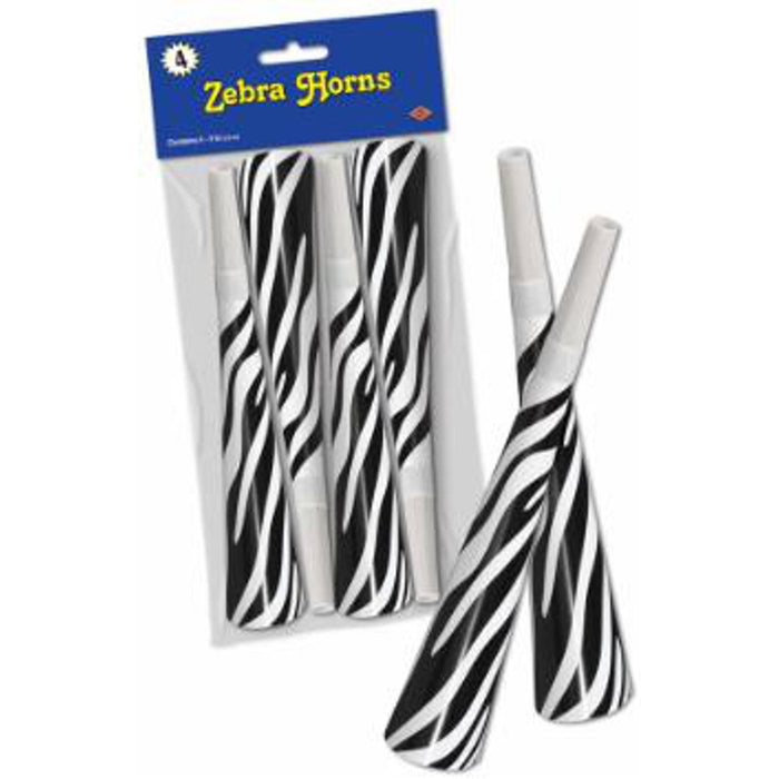Zebra Print Horns Set Of 4 For Parties And Events