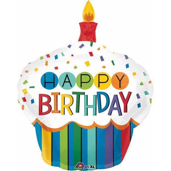 Rainbow Birthday Cupcake 36-Inch Foil Balloon