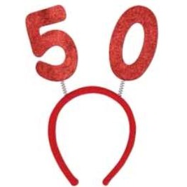 Red Glittered 50th Birthday Bopper Headband