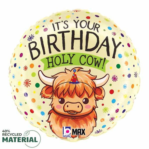 Highland Cow Happy Birthday 18" Round Foil Balloon