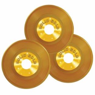 Gold Plastic Record Decorations, 3 Pack