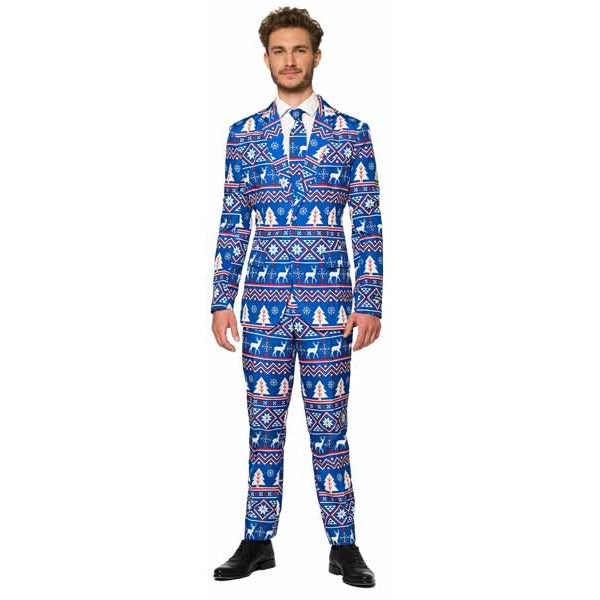 Suitmeister Men's Blue Nordic Christmas Suit, X-Large