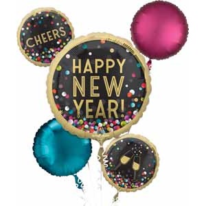 Colorful Confetti Happy New Year Foil Balloon Bouquet