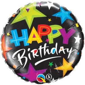 Brilliant Stars Black Birthday Foil Balloon, 36 Inch