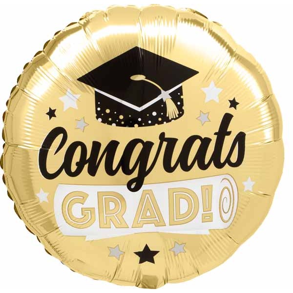 Shiny Gold Graduation Round Foil Balloon, 18 Inch