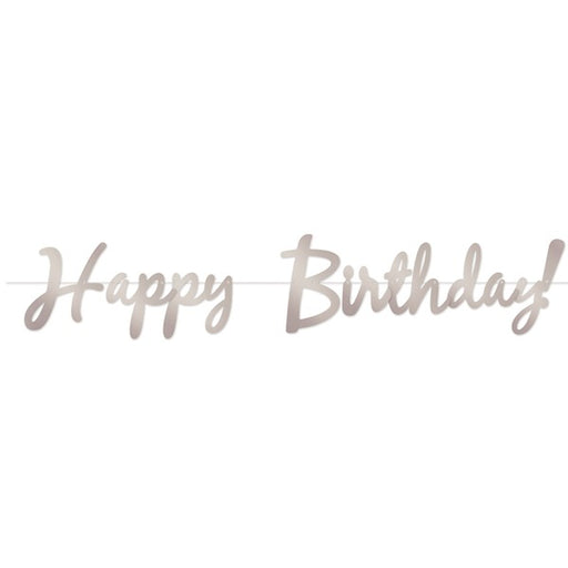 Silver Happy Birthday Streamer, 9 Inches x 5 Feet
