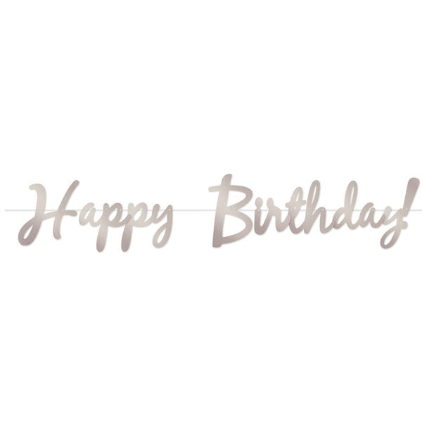 Silver Happy Birthday Streamer, 9 Inches x 5 Feet