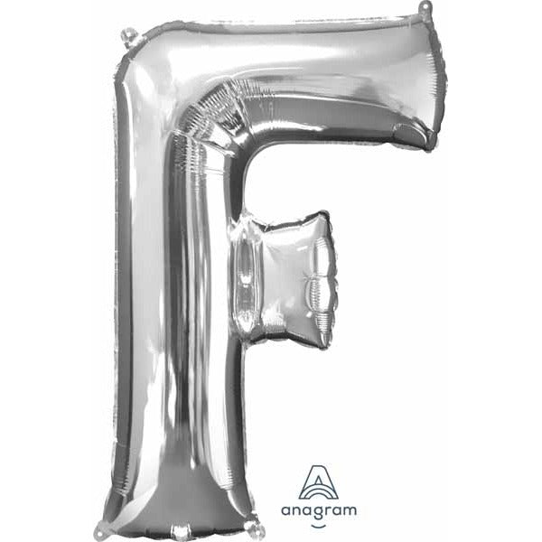 16-Inch Silver Letter F Foil Balloon