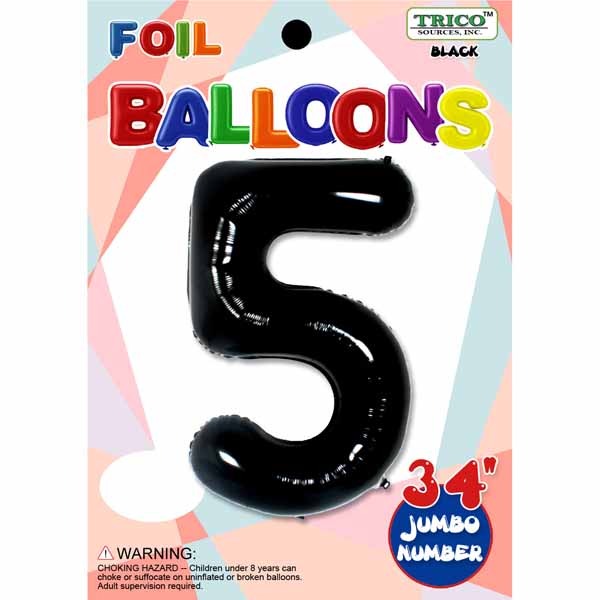 Black Number 5 Foil Balloon, 34 Inch