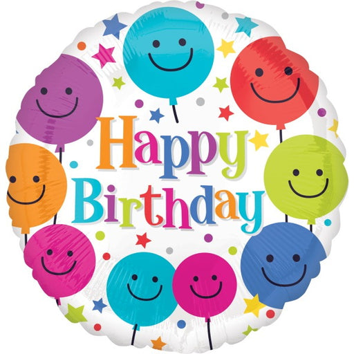 Smiling Balloons Happy Birthday 18 Inch Foil Balloon