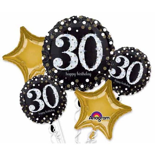 Sparkling 30th Birthday Foil Balloon Bouquet, 5 Piece