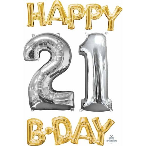 Happy 21st Birthday Gold & Silver Foil Balloon Kit