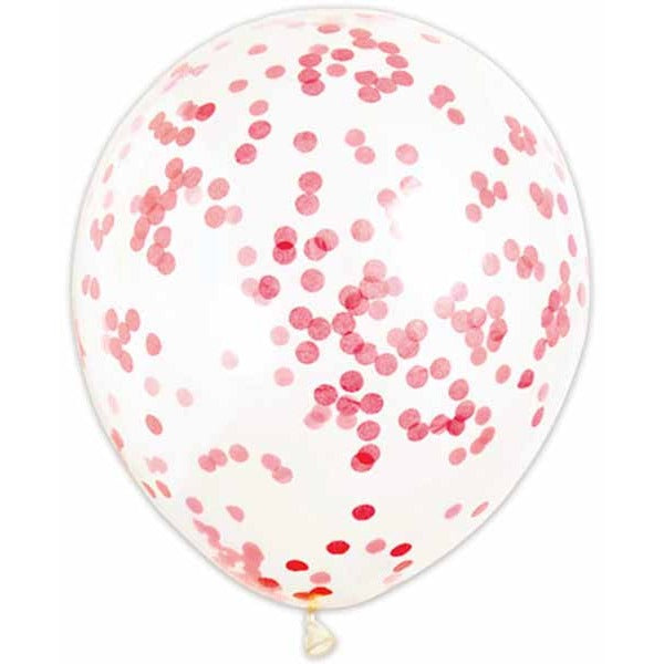 12-Inch Red Confetti Print Latex Balloons, 6 Pack