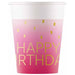 PAPER CUPS 7 OZ 8/PK GOLD HBDAY PINK
