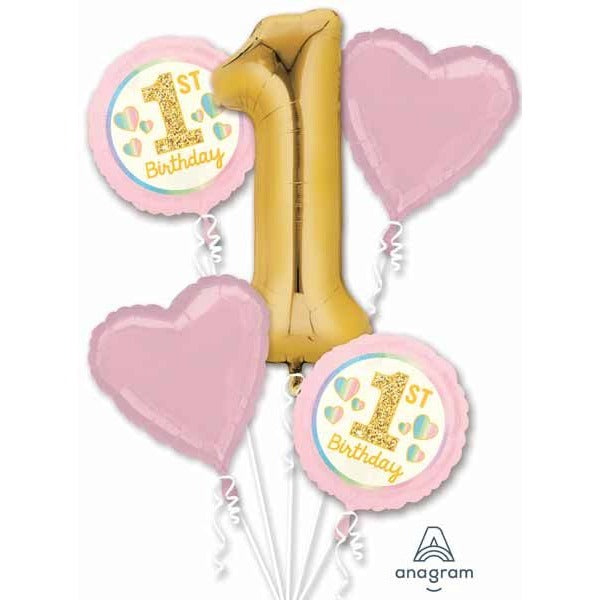 Pink & Gold Girl's 1st Birthday Foil Balloon Bouquet