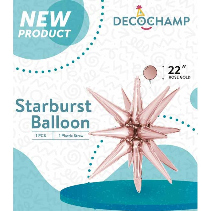 Decochamp Rose Gold Starburst Foil Balloon, 22 Inch