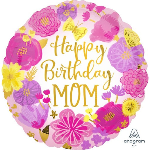Mom Painted Flowers 18" Round Birthday Foil Balloon