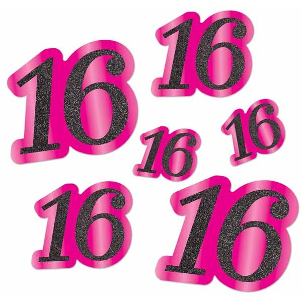 Glittered Foil Number 16 Cutouts, 6 Pack