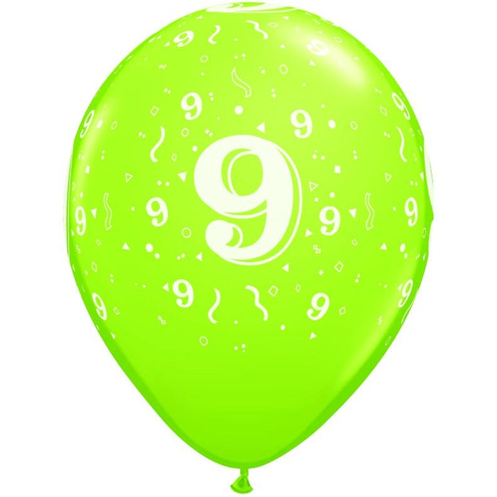Number 9 Confetti Print 11-Inch Latex Balloons, 50 Count