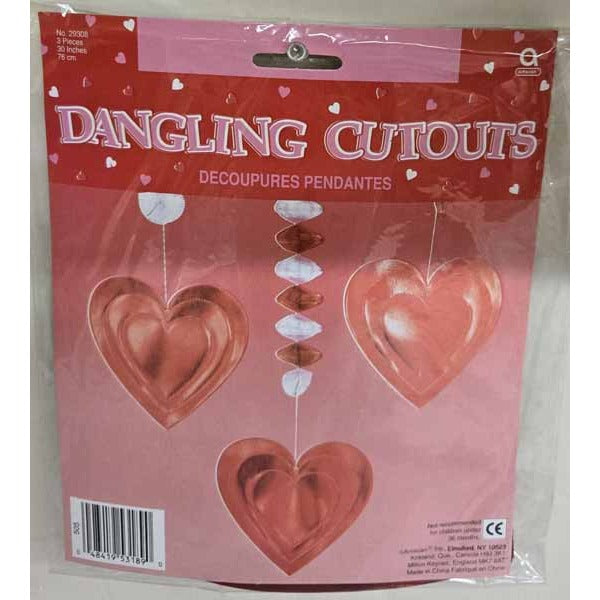 Hearts Foil Dangle Decorations, 3 Pack