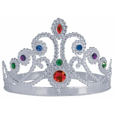 Silver Adjustable Jeweled Plastic Queen Crown