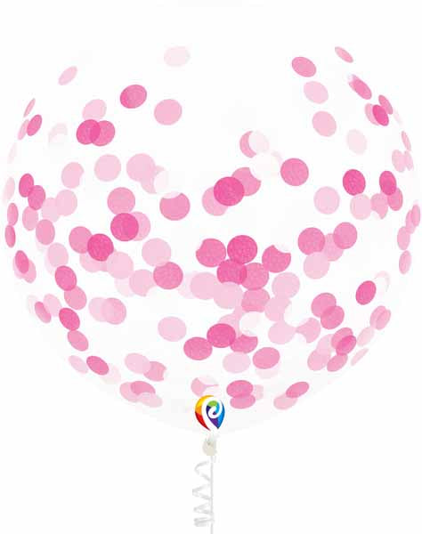 Qualatex 17-Inch Pink Confetti Balloons with Ribbon, 3 Count
