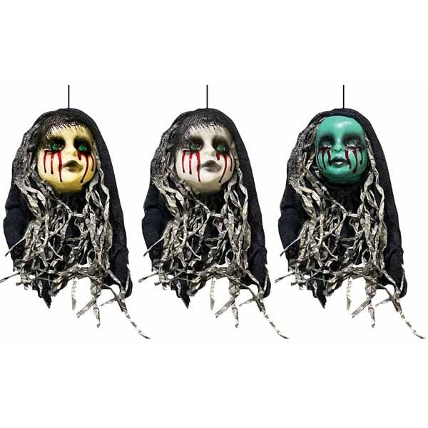 14-Inch Hanging Doll Head Halloween Decoration
