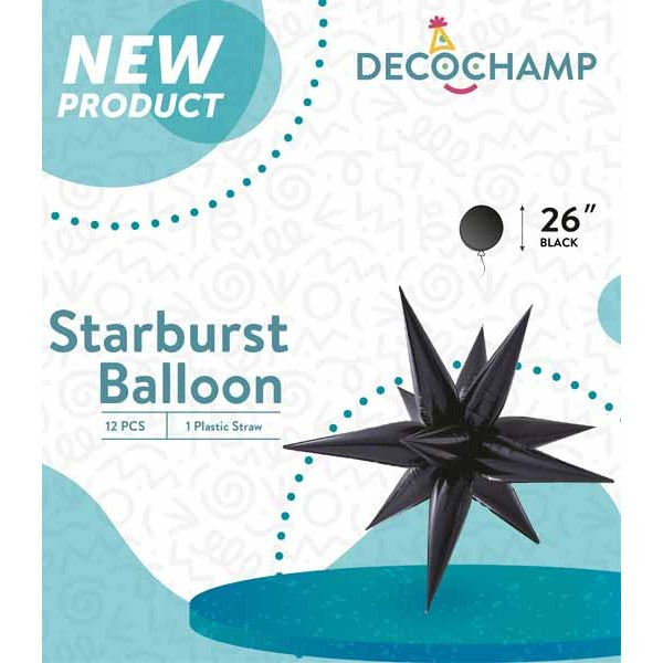 DecoChamp Black Starburst Foil Balloon, 26 Inch