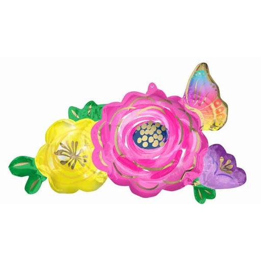 Flowers & Butterfly 37" Shaped Foil Balloon