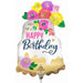 Artful Floral Happy Birthday Mini Shape Foil Balloon